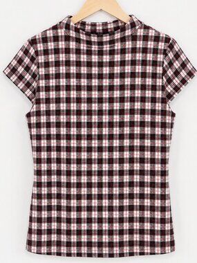 Ann Taylor‎ Mock Neck Cap Sleeve Plaid Top - Size L - NWT